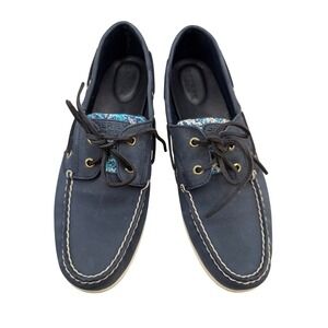 Sperry Top-Sider Boat Shoes Women's Blue Leather Floral Accents Slip-On‎ Size 11